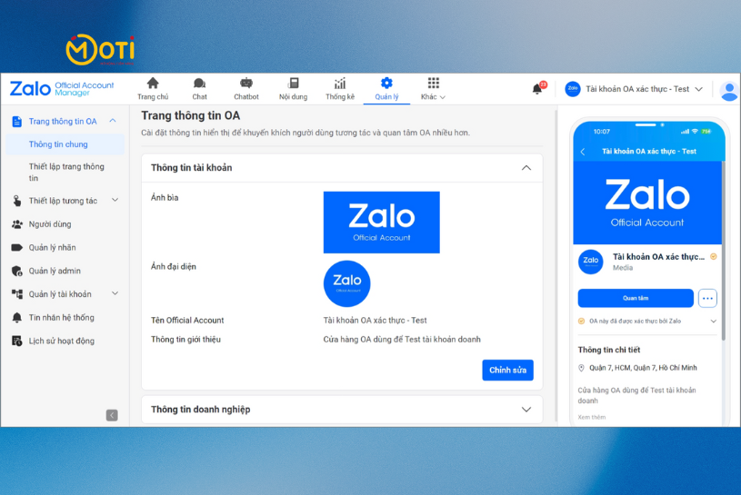 thiết lập tài khoản zalo oa
